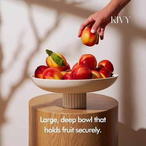 KIVY Concrete Fruit Bowl for Kitchen Counter - Large Decorative Pedestal Bowl for Home Decor - Modern Key Bowl for Entryway Table - White - Image 2