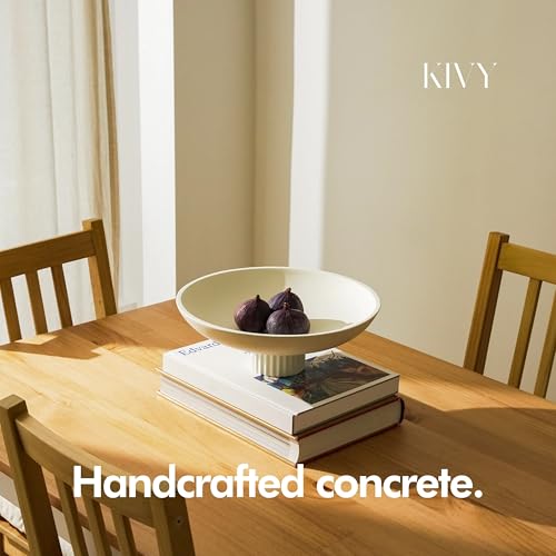 KIVY Concrete Fruit Bowl for Kitchen Counter - Large Decorative Pedestal Bowl for Home Decor - Modern Key Bowl for Entryway Table - White - Image 4