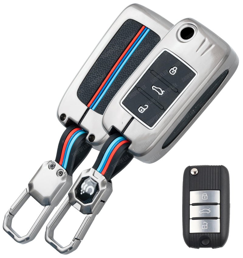 SHOPOFLUX Metal Car Key Cover Compatible for MG Hector Astor 3 Buttons Flip Key - Black - Image 1