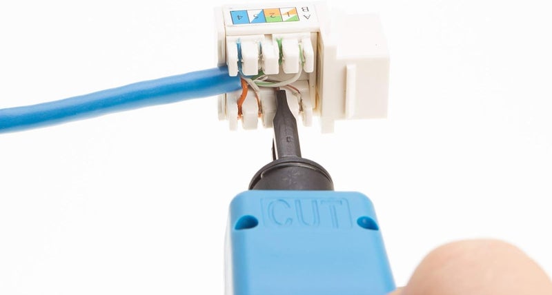 SATMAXIMUM Cat5e Keystone Ethernet Wall Jack Punch Down UTP 45-Degree (Easier Termination Than 90-Degree), RJ45 Slim Profile Speed Termination 45° Angled Blue (5 Pack) - Image 5