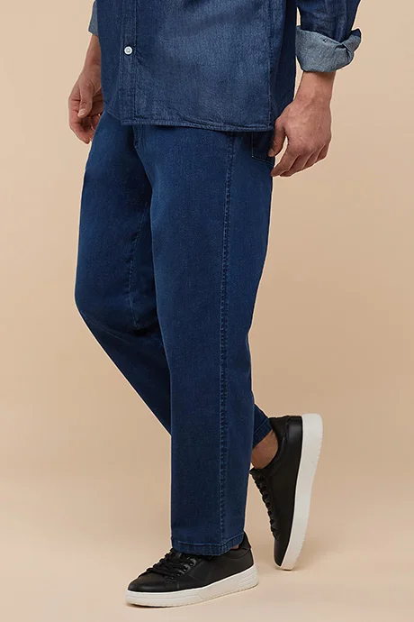 R&B Washed Straight Denim Pants with Elastic Waist