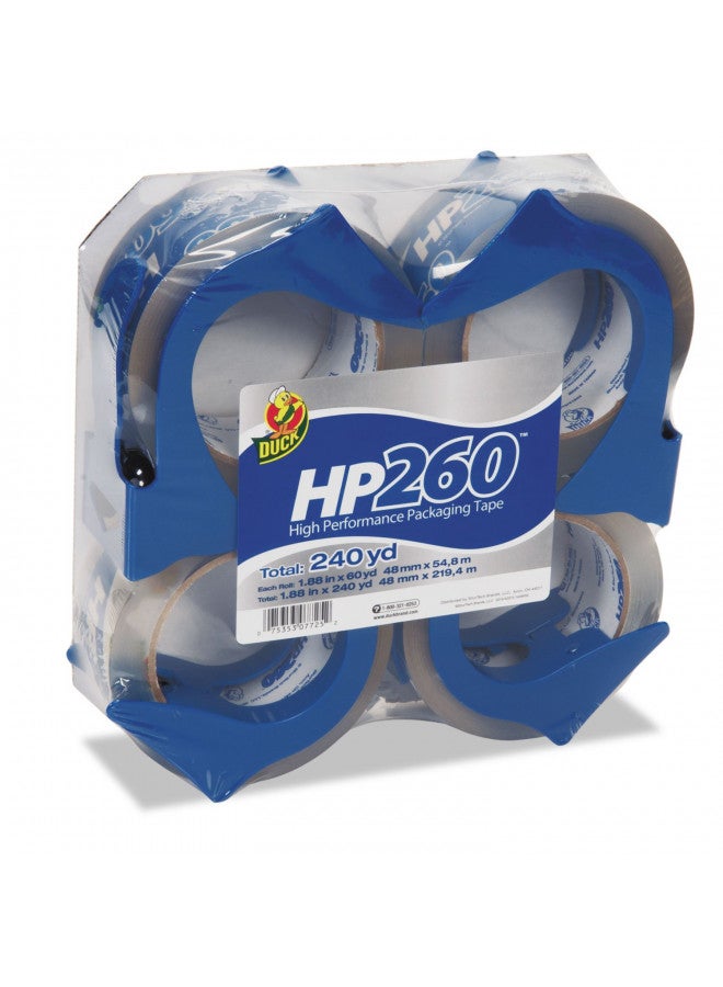Duck brand Duck HP260 Packaging Tape, 4 Rolls with Reusable Dispensers, 240 Yards, High Performance Strong Tape for Shipping, Mailing & Storage, 3" Core Packing Tape Refills for Boxes, 1.88" x 60 Yd. (847667) - Image 1
