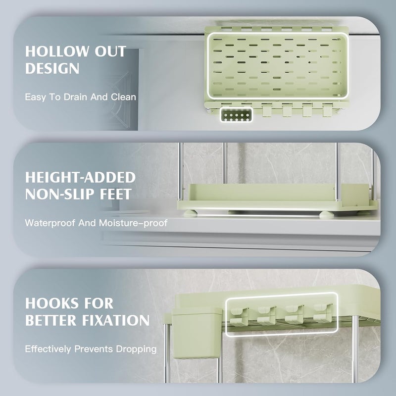 VERIFOST Under Sink Organizer, 2 Pack Under Kitchen Bathroom Cabinet Organizer, 2 Tier Under Bathroom Kitchen Sink Organizer, Adjustable Height Bathroom Kitchen Cabinet Organizers and Storage, Green - Image 5