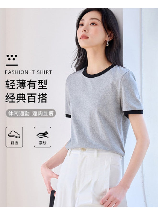 Hstyle Commuting Color Block Round Neck Short Sleeve T-shirt For Women - 2025 Summer Versatile Slimming Loose Fit Regular Shoulder Basic Top - Image 1