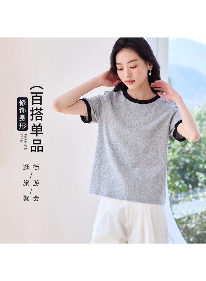 Hstyle Commuting Color Block Round Neck Short Sleeve T-shirt For Women - 2025 Summer Versatile Slimming Loose Fit Regular Shoulder Basic Top - Image 4