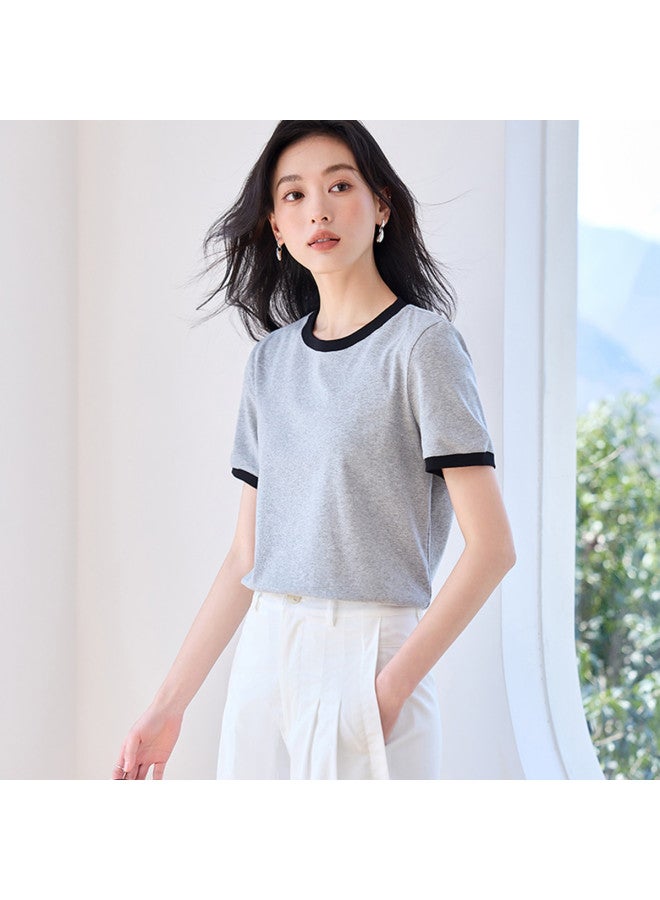 Hstyle Commuting Color Block Round Neck Short Sleeve T-shirt For Women - 2025 Summer Versatile Slimming Loose Fit Regular Shoulder Basic Top - Image 5