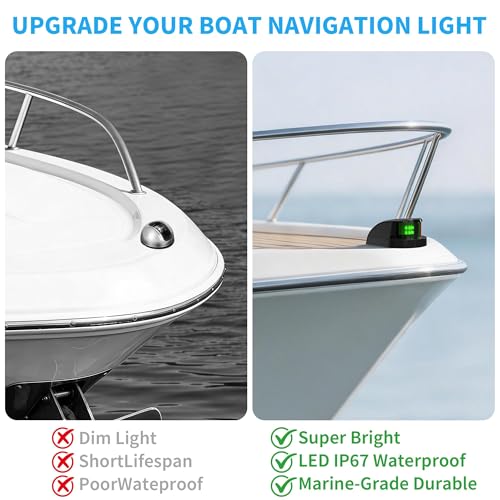 Obcursco Boat Navigation Lights, Red and Green Marine LED Bow Lights, IP67 Waterproof, Rust-Resistant, Ideal for Pontoon, Skiff, Small Boats, and Yacht(Black) - Image 5