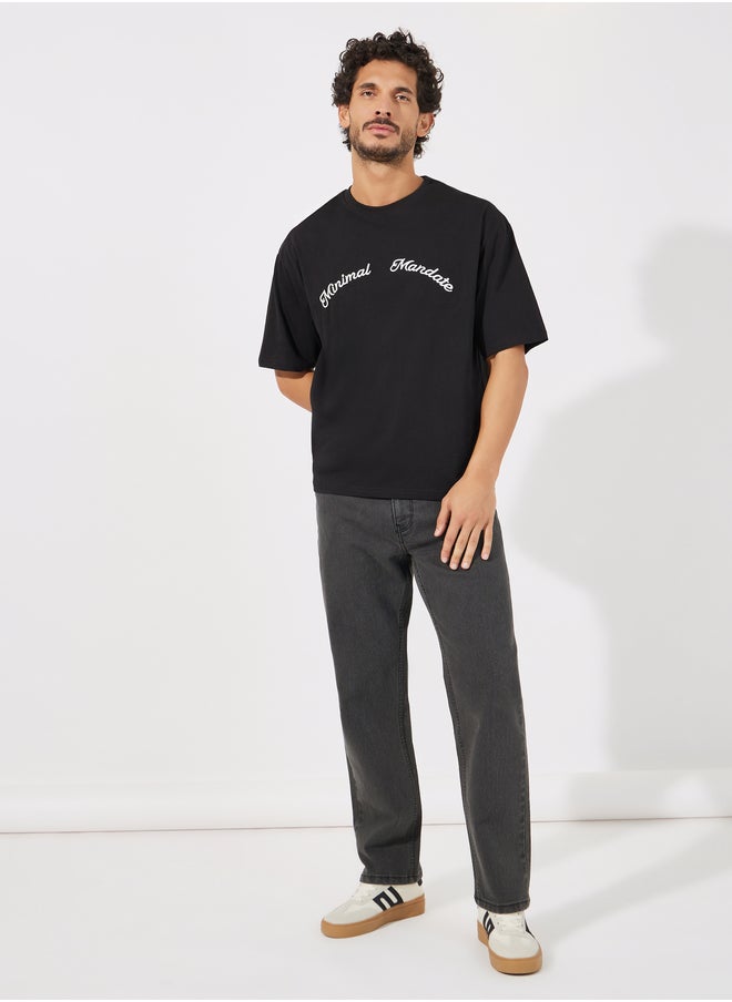 Styli Styli Oversized Mock Neck Heavy Jersey Embroidered T-Shirt  - Image 2