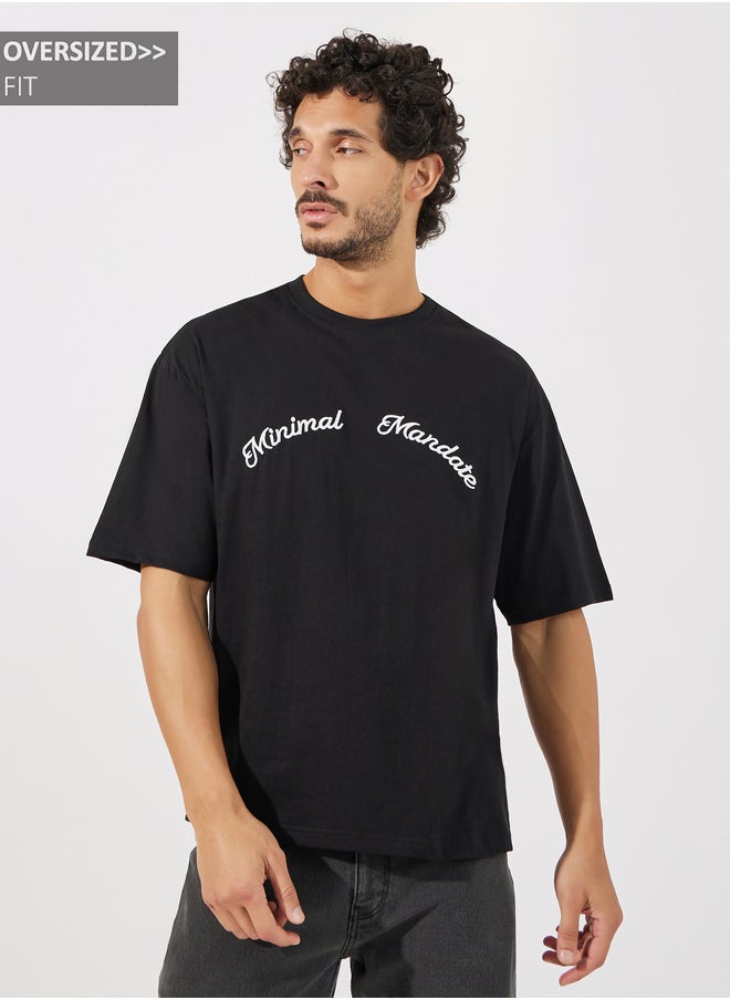 Styli Styli Oversized Mock Neck Heavy Jersey Embroidered T-Shirt  - Image 1