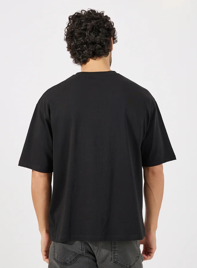 Styli Styli Oversized Mock Neck Heavy Jersey Embroidered T-Shirt