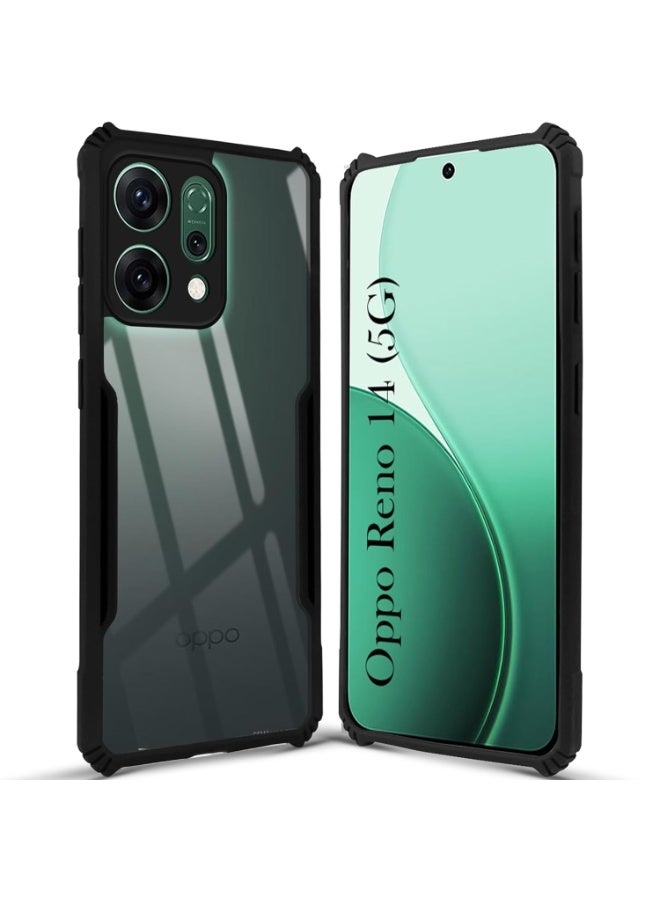 Case for Oppo Reno 14 5G Clear Cover Hard PC Back Cover with Shockproof TPU Black Border 360 Degree Impact Resistant non-Yellowing Transparent Cover For Oppo Reno 14  - Image 4