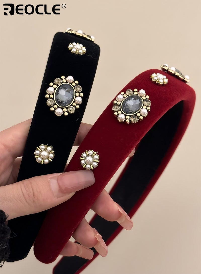 REOCLE Women's Padded Velvet Headband Rhinestone-Embellished Hair Hoop Wide Fashion Hair Accessory for Daily Styling Casual Outings and Special Occasions - Image 5