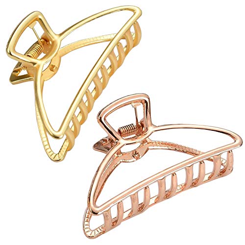 HH&LL Hair Clips, Metal Hair Claw Barrette Clamp Jaw for Women (2, Gold+ Rose Golden) - Image 1