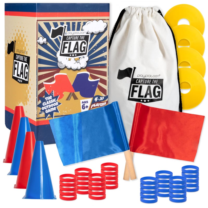 Play Platoon Capture The Flag The Traditional Original 20 Player Set with Real Wood Handle Flags Outdoor Yard Game for Family Kids and Teens Cool for Boy Birthday Gifts Family Reunions Field