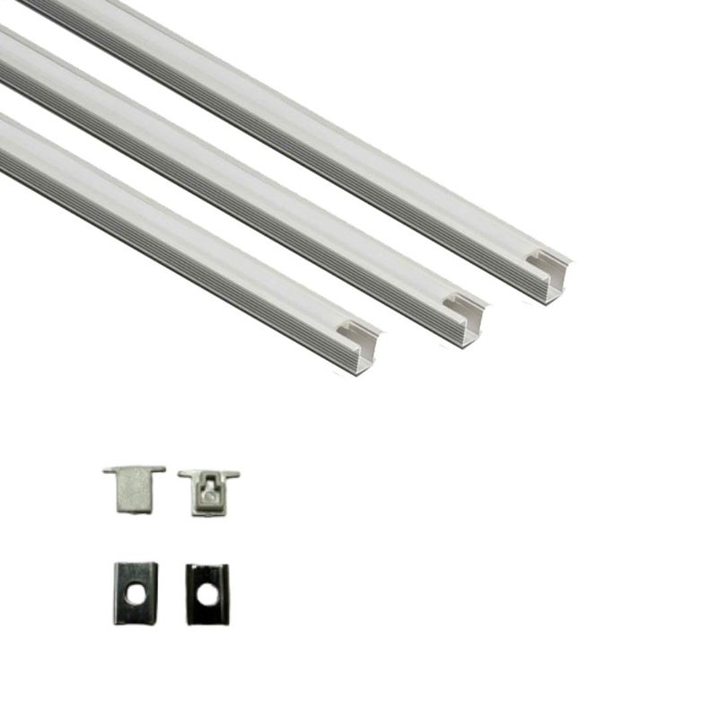 ABAJ قنوات إضاءة LED مستطيلة من الألمنيوم 1 متر مع غطاء م diffused وأغطية نهائية لمصابيح LED 07x09 مم عبوة من 3 - Image 1