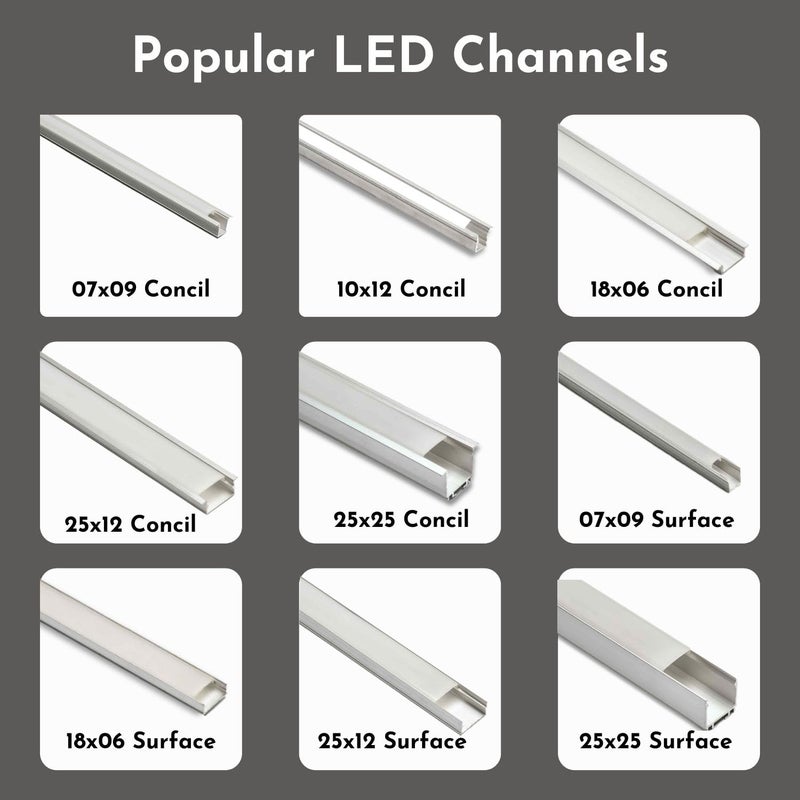 ABAJ قنوات إضاءة LED مستطيلة من الألمنيوم 1 متر مع غطاء م diffused وأغطية نهائية لمصابيح LED 07x09 مم عبوة من 3 - Image 5