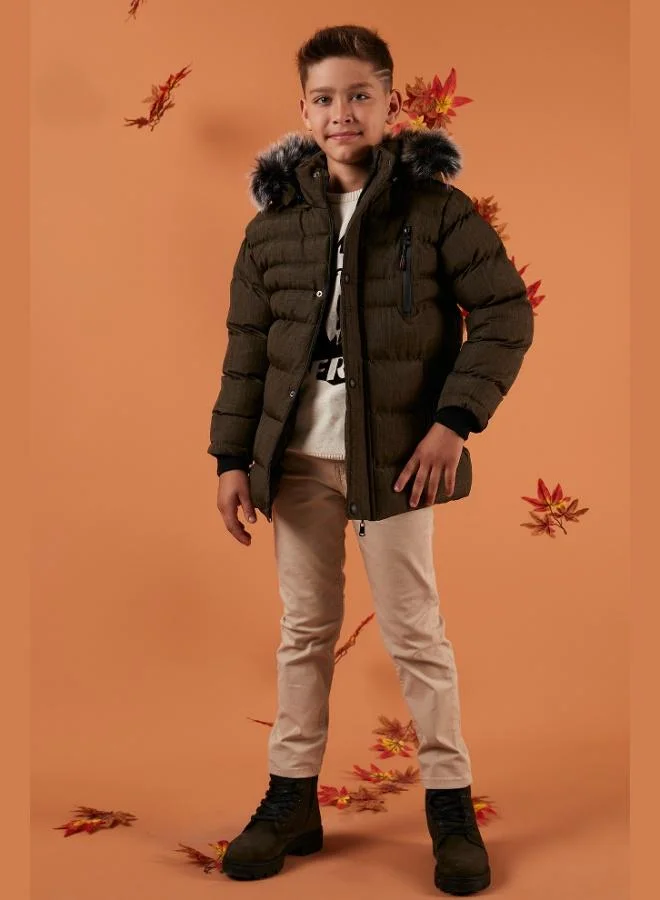 Lela Lela Boys' Winter Coat with Plush Lining, Removable Hood, and Pockets (CONT 5760024)