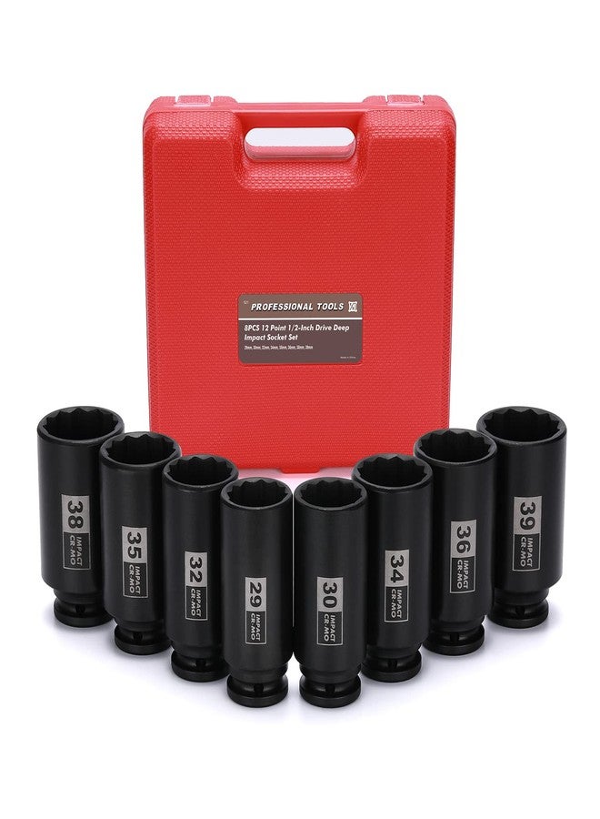 Mayouko 8PCS 1/2" Deep Axle Nut Impact Socket Set, CR-MO, 12 Point Design, Metric, 29,30,32,34,35,36,38,39mm, 1/2 Inch Extra Deep Impact Socket - Image 1