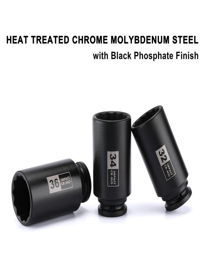 Mayouko 8PCS 1/2" Deep Axle Nut Impact Socket Set, CR-MO, 12 Point Design, Metric, 29,30,32,34,35,36,38,39mm, 1/2 Inch Extra Deep Impact Socket - Image 3