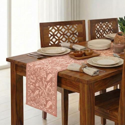 Peepul Tree Handmade Table Runner-4 Seater| Cotton Canvas Fabric Table Runner for Coffee & Centre Table | Non-Slippery | Heat-Resistant |12" x 60"Inch | Peach | Home Decor Gift Items - Image 1