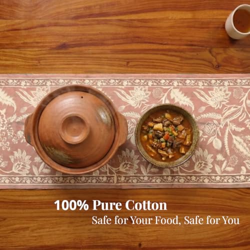 Peepul Tree Handmade Table Runner-4 Seater| Cotton Canvas Fabric Table Runner for Coffee & Centre Table | Non-Slippery | Heat-Resistant |12" x 60"Inch | Peach | Home Decor Gift Items - Image 4