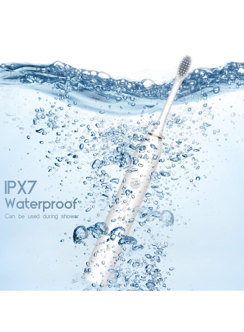 ياكيتر فرشاة أسنان كهربائية سونيك ، فرشاة أسنان بالموجات فوق الصوتية قابلة لإعادة الشحن USB مع 4 رؤوس فرشاة 6 أوضاع تنظيف ومؤقت ذكي IPX7 فرشاة أسنان مقاومة للماء للبالغين والأطفال (أبيض) - Image 2