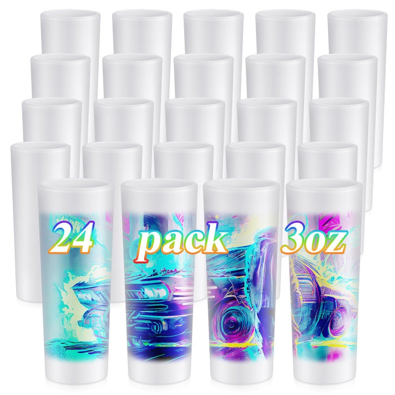 Hsei 24 Pcs Sublimation Frosted Shot Glasses 3 oz Shot Glasses Sublimation Blanks Personalized Glass Cups with Heavy Base for Wine Beer Vodka Whiskey Espresso