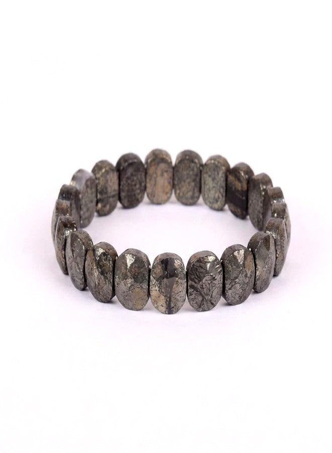 SATVIK Natural Pyrite Stone Bracelet for Men & Women | Flat Beaded Prosperity Crystal for Wealth Abundance Protection | Healing Energy Bracelet for Meditation Manifestation - Image 1