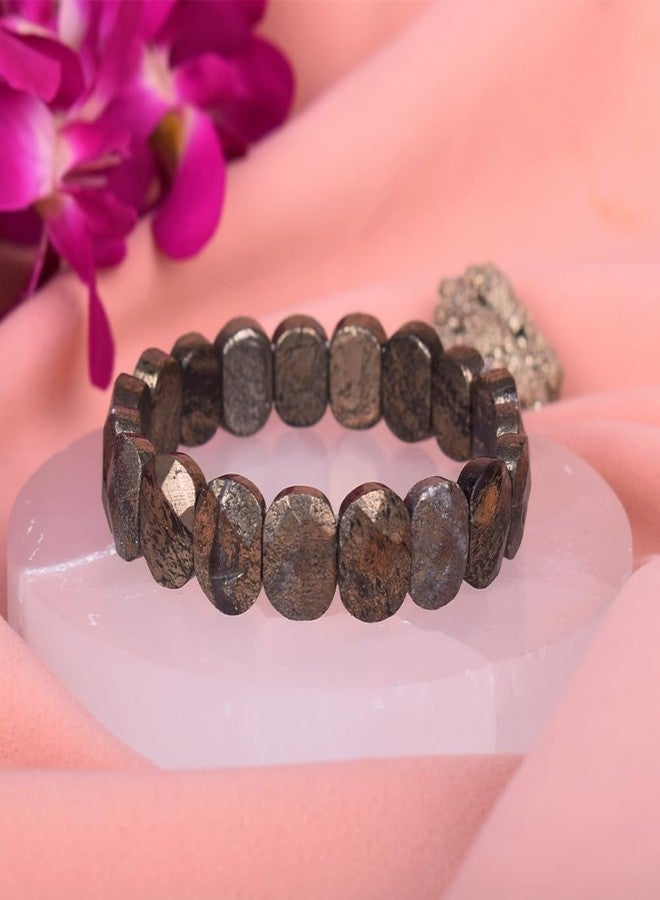 SATVIK Natural Pyrite Stone Bracelet for Men & Women | Flat Beaded Prosperity Crystal for Wealth Abundance Protection | Healing Energy Bracelet for Meditation Manifestation - Image 5