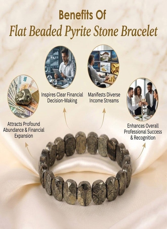 SATVIK Natural Pyrite Stone Bracelet for Men & Women | Flat Beaded Prosperity Crystal for Wealth Abundance Protection | Healing Energy Bracelet for Meditation Manifestation - Image 3