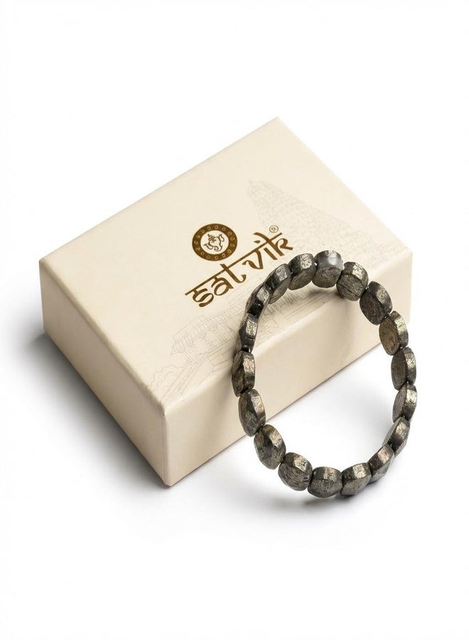 SATVIK Natural Pyrite Stone Bracelet for Men & Women | Flat Beaded Prosperity Crystal for Wealth Abundance Protection | Healing Energy Bracelet for Meditation Manifestation - Image 2