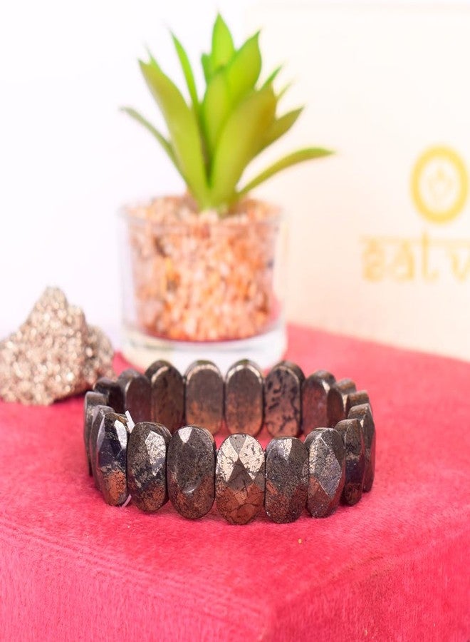 SATVIK Natural Pyrite Stone Bracelet for Men & Women | Flat Beaded Prosperity Crystal for Wealth Abundance Protection | Healing Energy Bracelet for Meditation Manifestation - Image 4