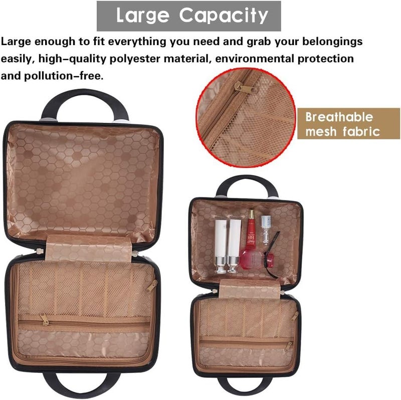 SUNBEET Mini Hard Shell Hard Travel Luggage Makeup Case Small Portable Carrying Case Suitcase Organizer Makeup Storage Box for Women (B-BLACK) - Image 4