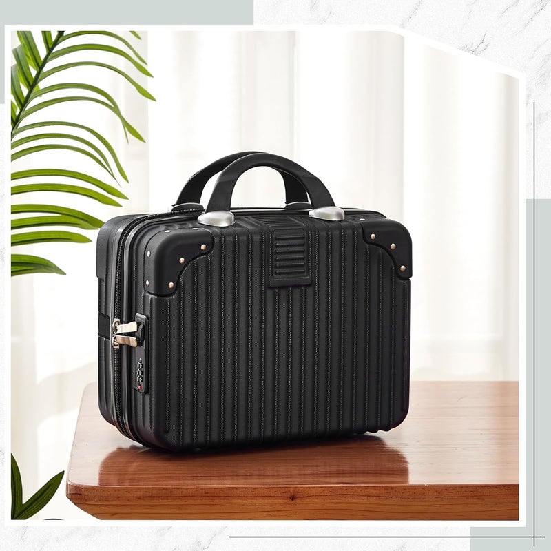 SUNBEET Mini Hard Shell Hard Travel Luggage Makeup Case Small Portable Carrying Case Suitcase Organizer Makeup Storage Box for Women (B-BLACK) - Image 2