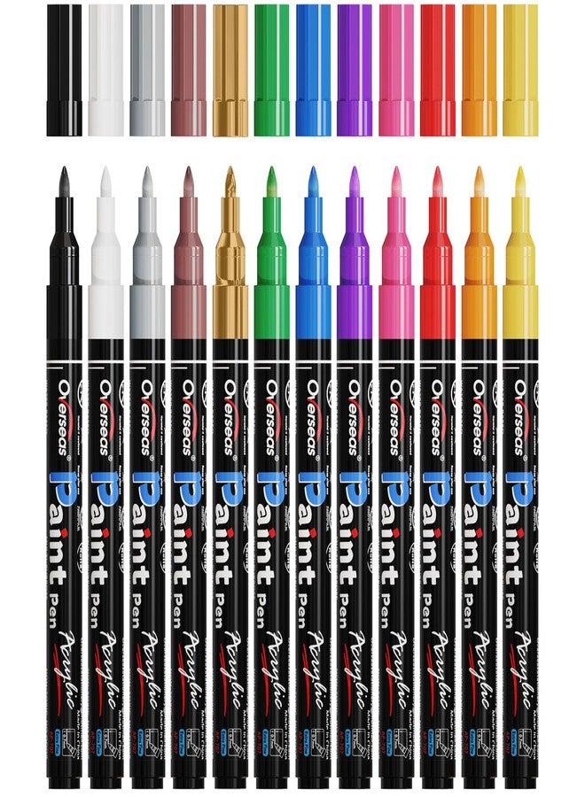 Overseas Acrylic Paint Markers Extra Fine Tip - 12 Colors Permanent Markers Acrylic Paint Pens, Waterproof Coloring Marker Pen for Wood, Metal, Rock, Plastic, Glass, Canvas, Plastic, Fabric - Image 1