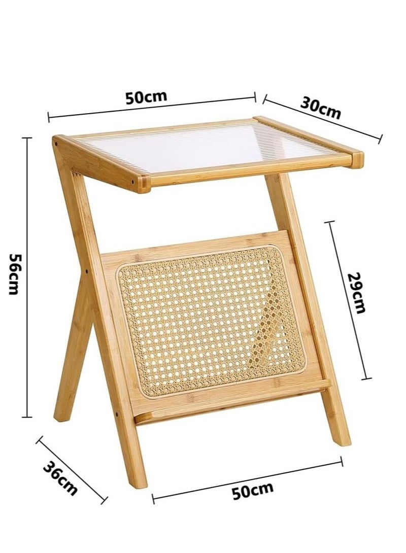 FFD Bamboo & Rattan  Z-Shaped End Table with Glass Top - Ideal for Compact Living - Image 2