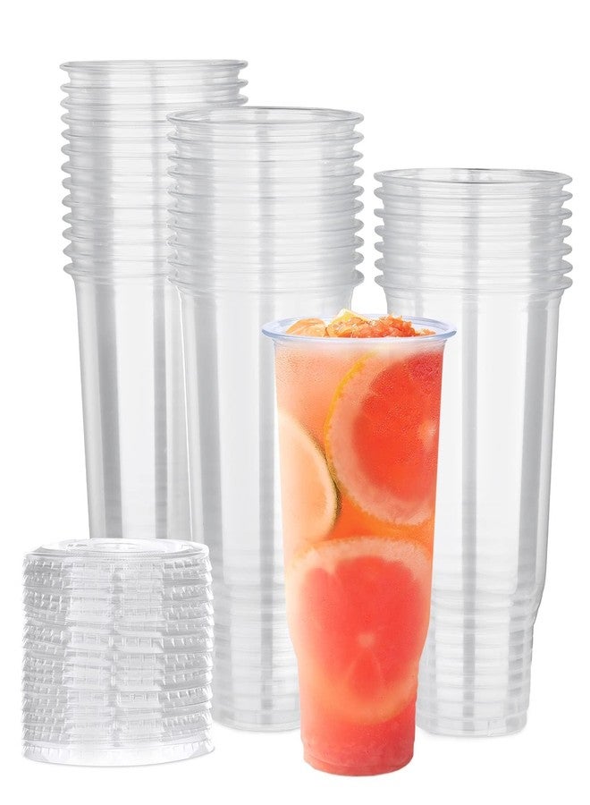 Prgery 32 OZ Plastic Cups with Lids, Iced Coffee Cups with Lids, Clear Plastic Cups for Camping Party and Picnics, Suitable for Most Car Cupholder [30 Set] - Image 1