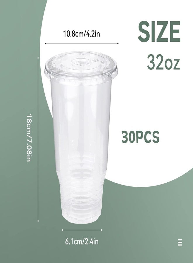 Prgery 32 OZ Plastic Cups with Lids, Iced Coffee Cups with Lids, Clear Plastic Cups for Camping Party and Picnics, Suitable for Most Car Cupholder [30 Set] - Image 3