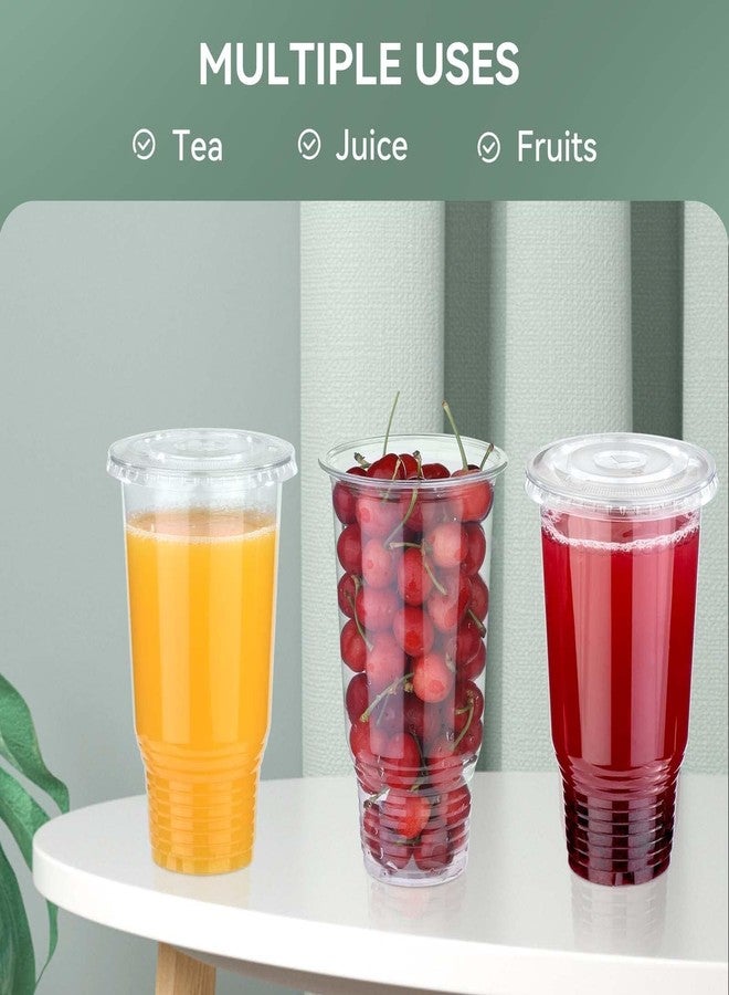 Prgery 32 OZ Plastic Cups with Lids, Iced Coffee Cups with Lids, Clear Plastic Cups for Camping Party and Picnics, Suitable for Most Car Cupholder [30 Set] - Image 2