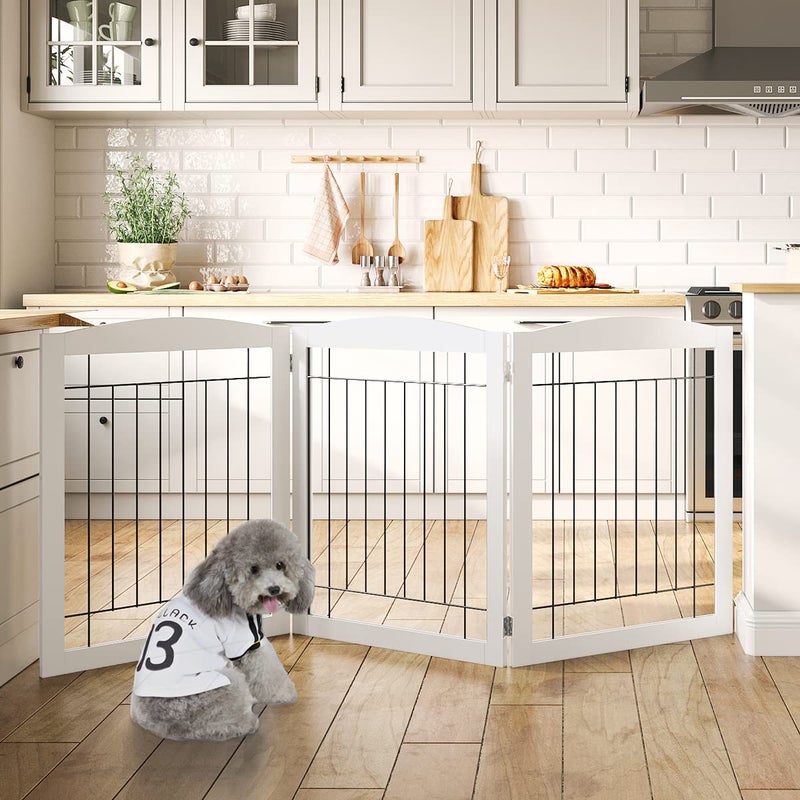 PAWLAND 72â€œ Extra Wide Dog gate for The House, Doorway, Stairs, Freestanding Foldable Wire Pet Gate, Pet Puppy Safety Fence, 30" Height (White, 3 Panels) - Image 2