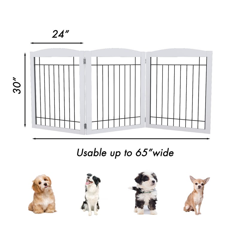 PAWLAND 72â€œ Extra Wide Dog gate for The House, Doorway, Stairs, Freestanding Foldable Wire Pet Gate, Pet Puppy Safety Fence, 30" Height (White, 3 Panels) - Image 3