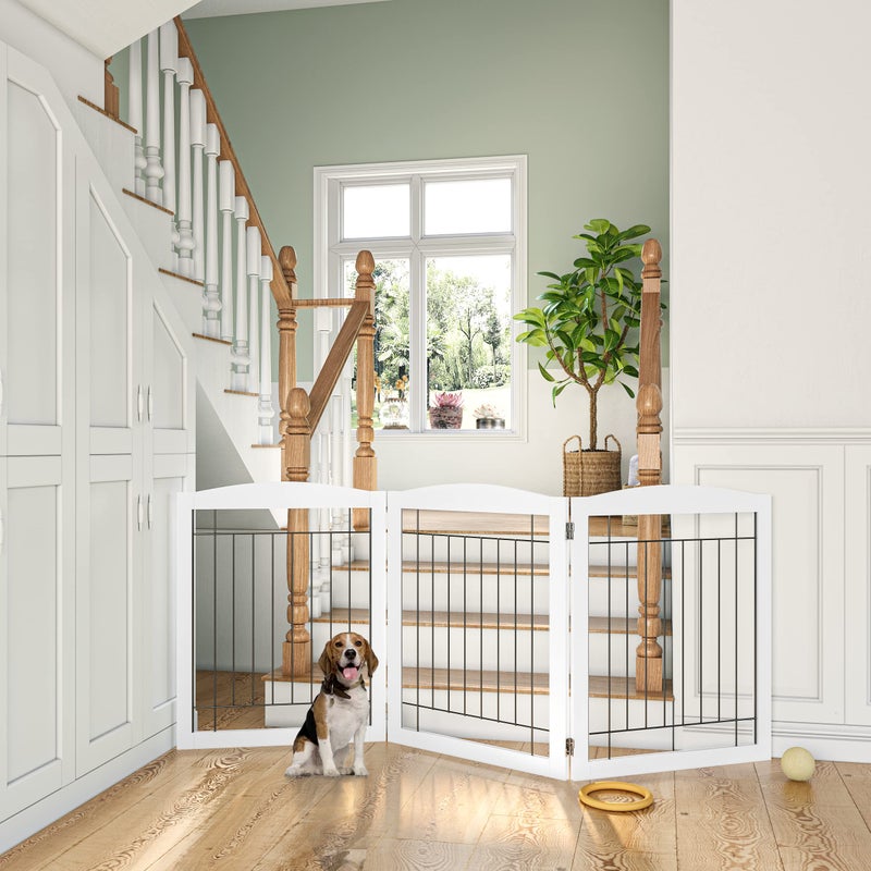 PAWLAND 72â€œ Extra Wide Dog gate for The House, Doorway, Stairs, Freestanding Foldable Wire Pet Gate, Pet Puppy Safety Fence, 30" Height (White, 3 Panels) - Image 5