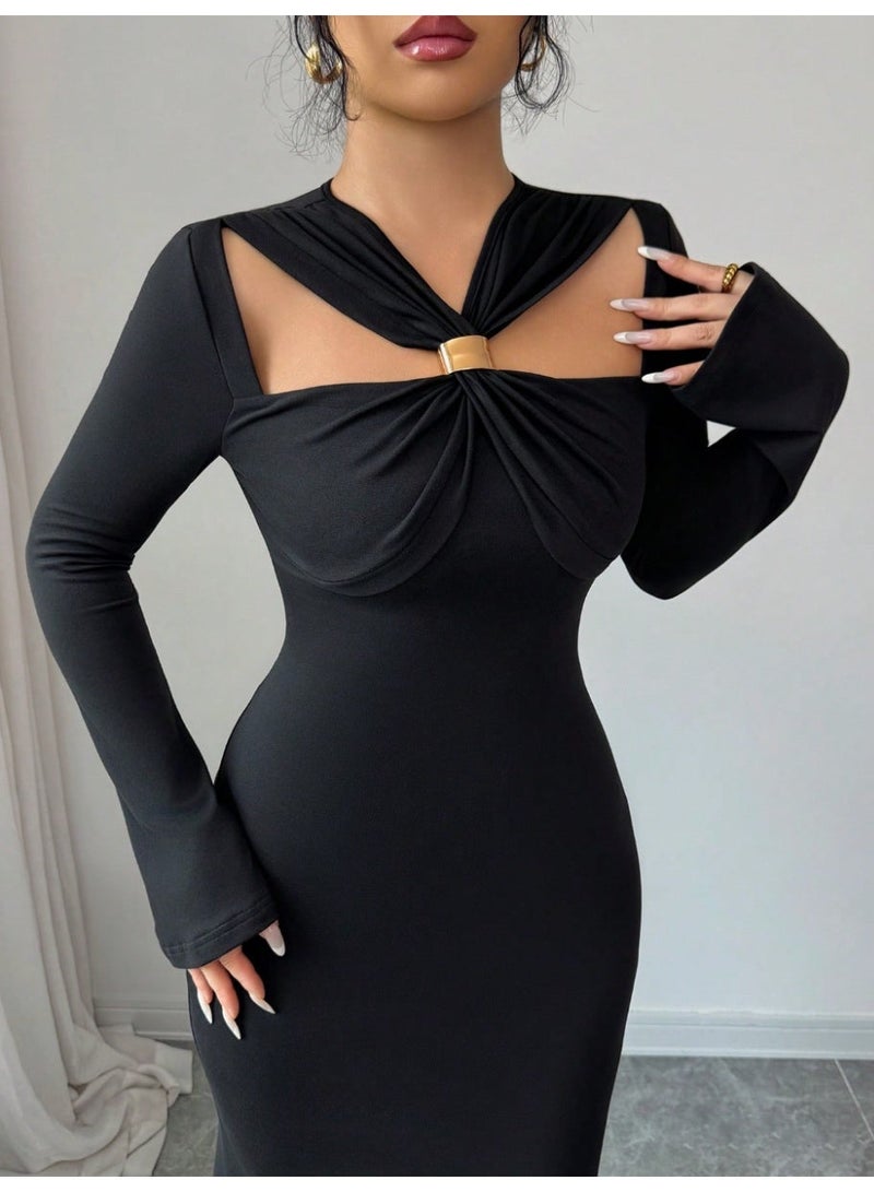 SHEIN Elegant Party Solid Color Hollow Out Mermaid Dress - Image 4