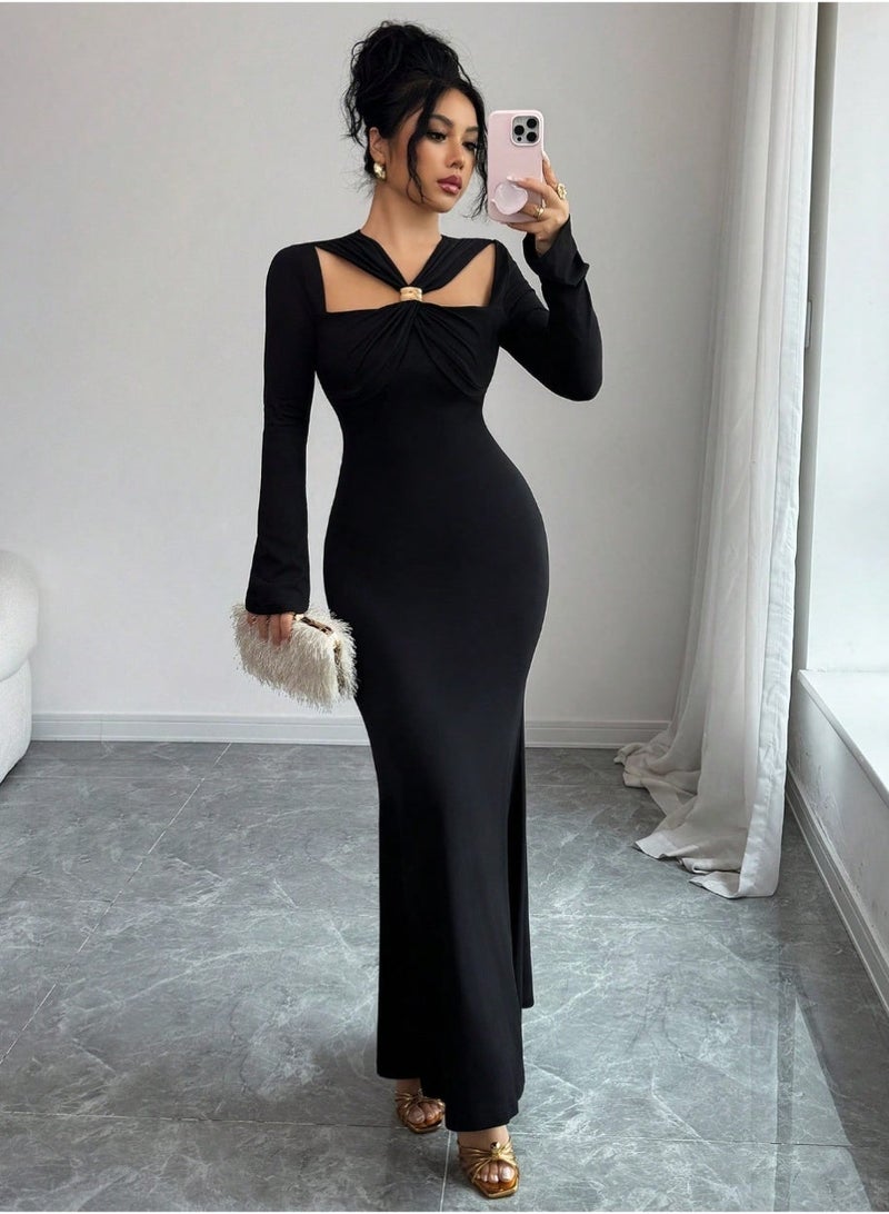 SHEIN Elegant Party Solid Color Hollow Out Mermaid Dress - Image 1