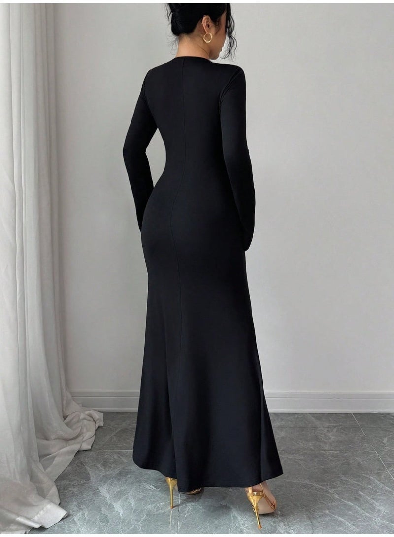 SHEIN Elegant Party Solid Color Hollow Out Mermaid Dress - Image 3