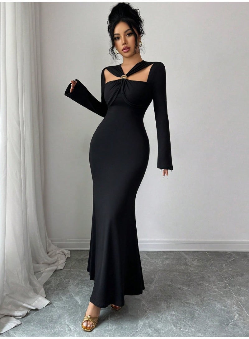 SHEIN Elegant Party Solid Color Hollow Out Mermaid Dress - Image 5