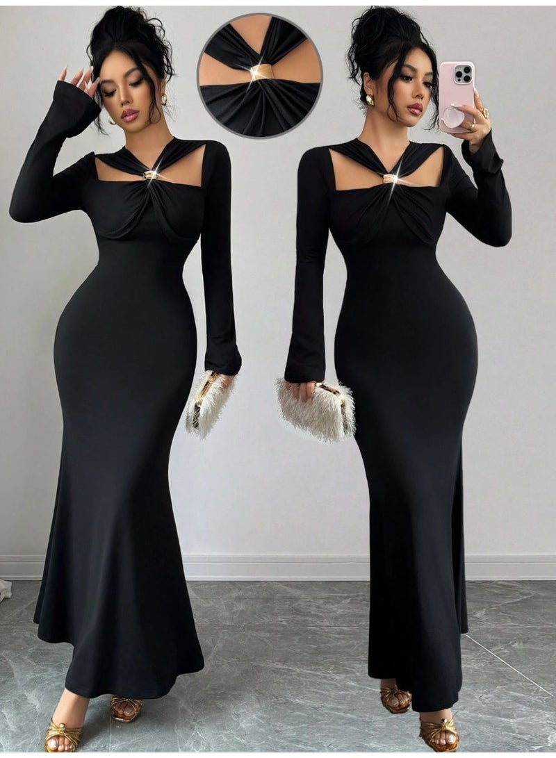 SHEIN Elegant Party Solid Color Hollow Out Mermaid Dress - Image 2