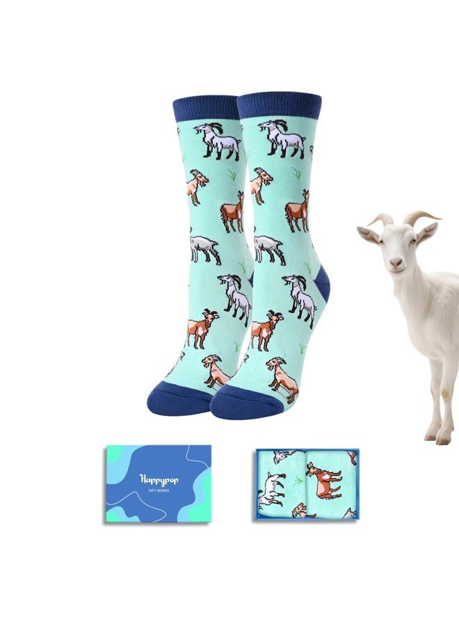 Happy Pop Women's Funny Llama Goat Novelty Cute Socks (Blue, Medium) - Image 1