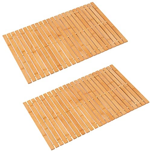 Fovlaurs Bath Mat Bathroom Rugs Floor Wood Shower Bathtub Waterproof Non Slip Natural Accessories 16x24 Inch Easy to Clean, 2 pcs - Image 1