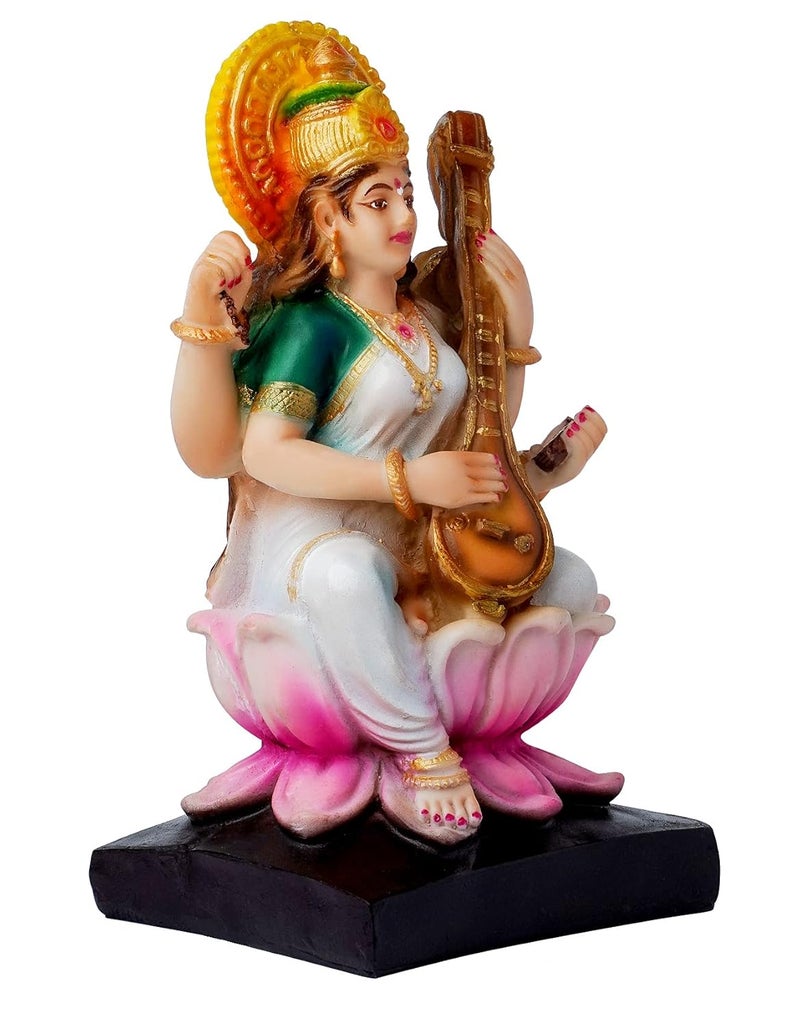Newven Handcrafted maa Saraswati Idol Hindu god Statue Devi showpiece Decorative Figurine for Home Decor Gifts for House Warming Pooja mandir 18 x 10 x 9 CM - Image 3